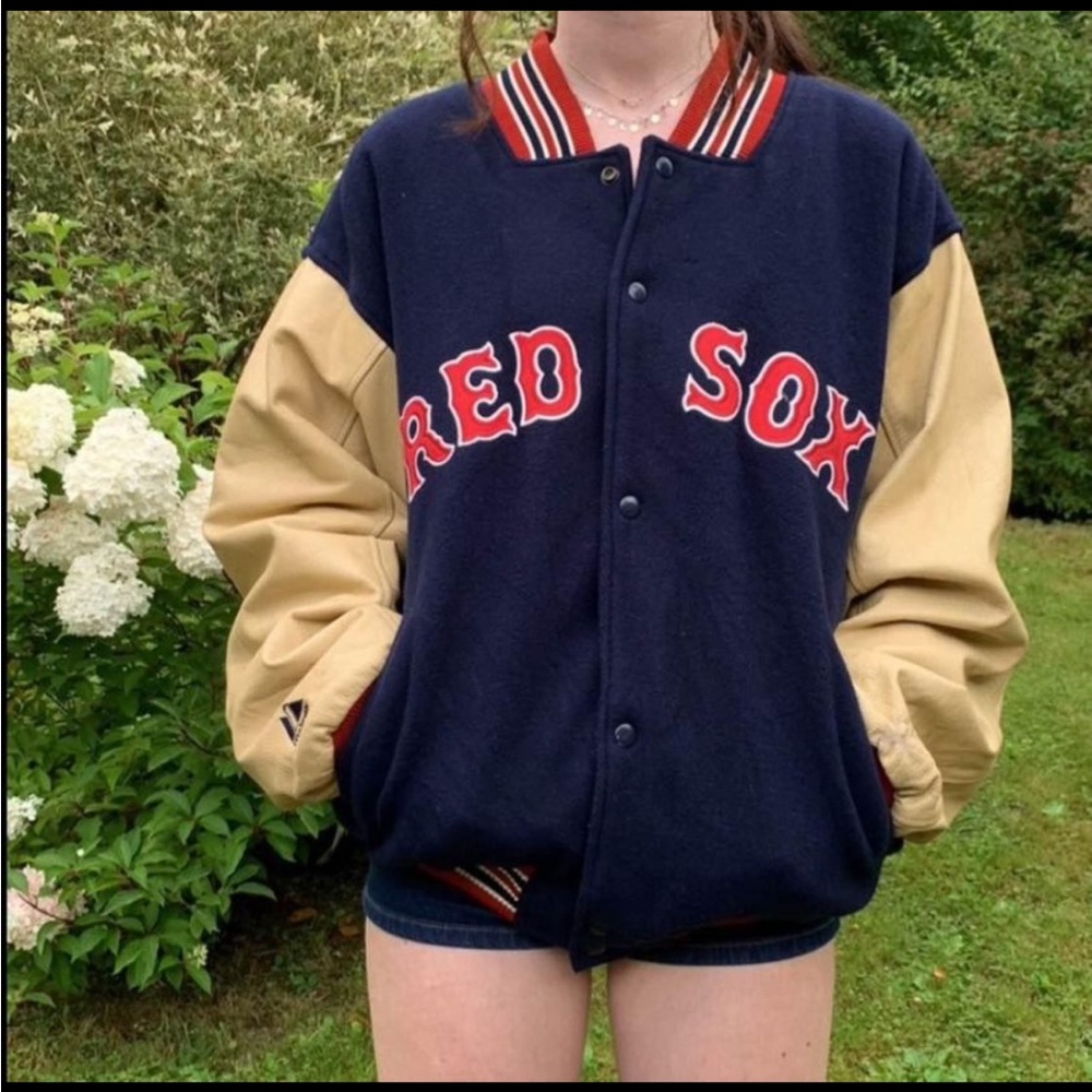 📌 Boston Red Sox Wool & Leather Sleeve Letterman Jacket